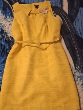 NWT Bright Yellow Ann Taylor Sheath Dress with Belt Sz 8P